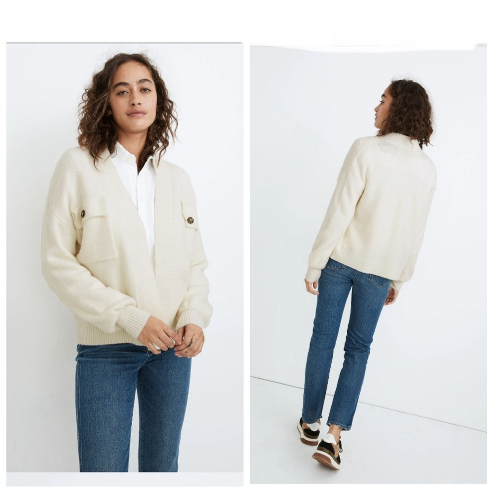 Madewell Cargo Cardigan‎ Sweater Size M Antique Cream wool alpaca blend